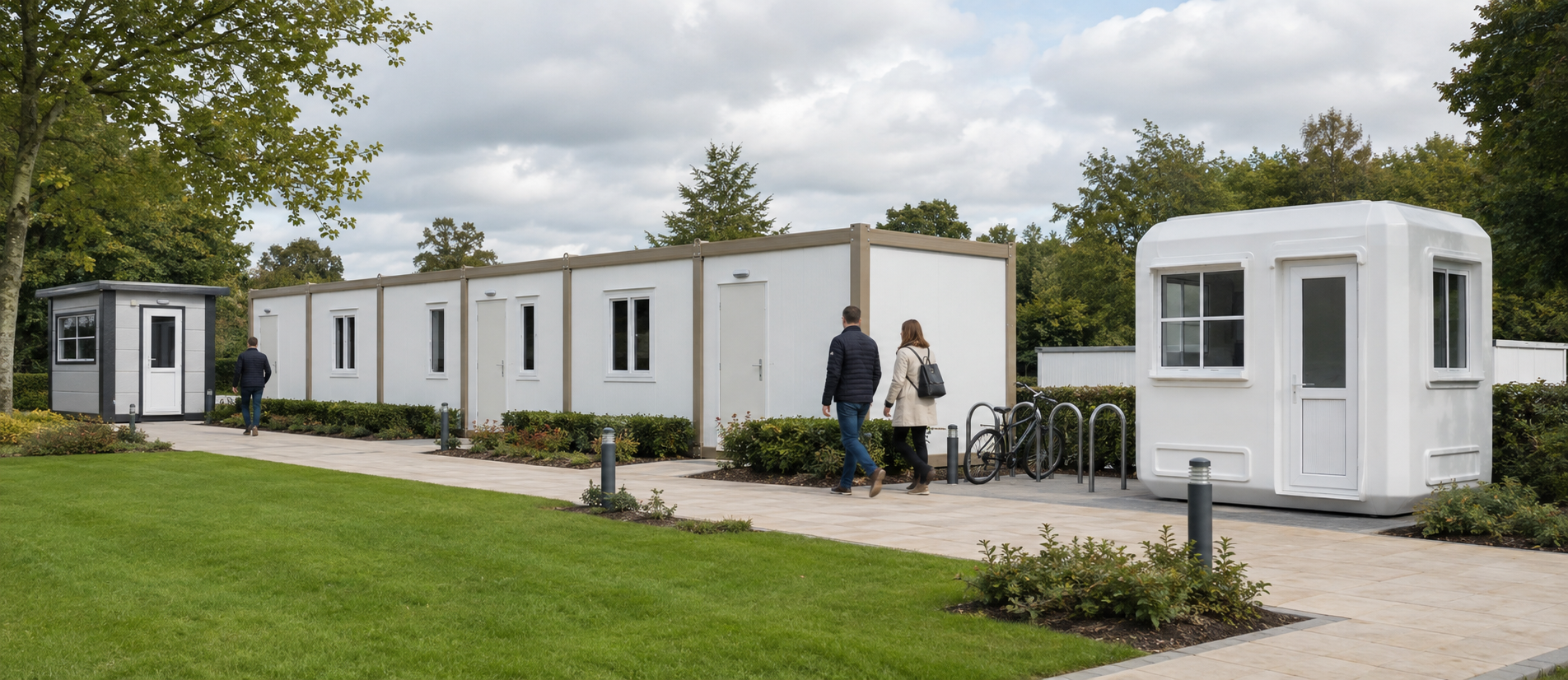 Concept visualisation of a modular community campus with support cabins